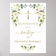 Charm White Flowers Välkommen Spansk baptism-signa