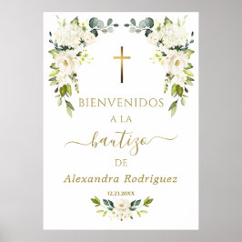 Charm White Flowers Välkommen Spansk baptism-signa Poster