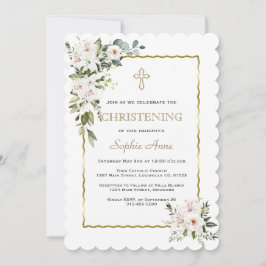 Charm White Lilies Ro Guld Girl Christening Inbjudningar