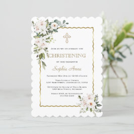 Charm White Lilies Ro Guld Girl Christening Inbjudningar