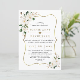 Charm White Magnolia Guld Blommigt Bröllop Inbjudningar
