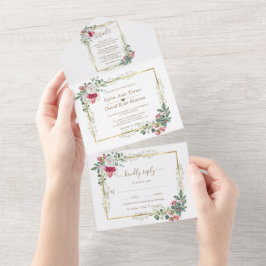 Charm White Red Blommigt Guld jul Bröllop