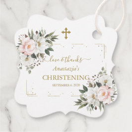 Charm White Rosa Blommigt Guld Confetti Christenin Gåvor Etiketter