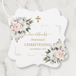 Charm White Rosa Blommigt Guld Confetti Christenin Gåvor Etiketter