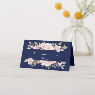 Charma  Rosa Blommigt Bloom Navy Blue Bröllop Placeringskort