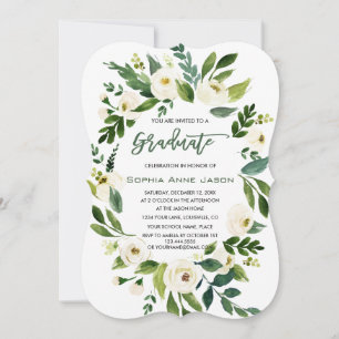 Charma White Blommigt Wand Handwrite STUDENTEN Inbjudningar