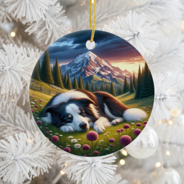 Charmande Border Collie Hund Souvenir Julgransprydnad Keramik (Skapare uppladdad)