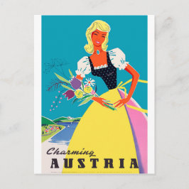 Charmande Österrike, kvinna med blommor, illustrat Vykort