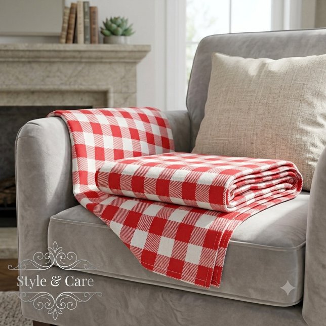 Charmande röd gingham-rutigt mönster fleecefilt (Charming Red Gingham Check Pattern Fleece Blanket)