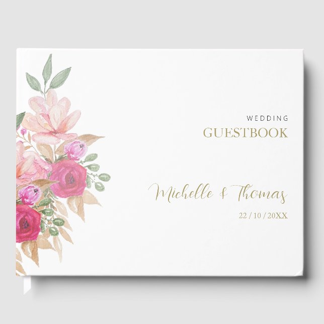 Charmang elegant vattenfärg blommarrangemang gästböcker (Framsida)