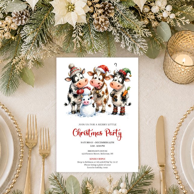 Charmang fest julfest för ko med udda inbjudan (Charming Quirky Cow Festive Christmas Party Invitation

)