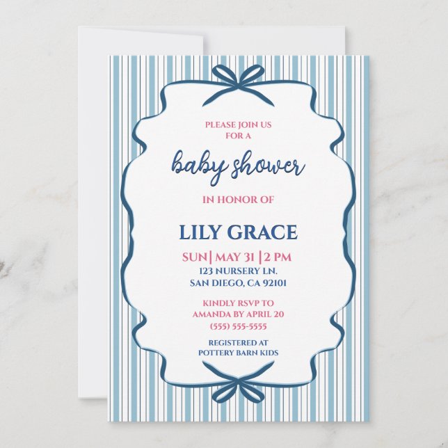 Charmang randig band baby shower inbjudan (Framsida)