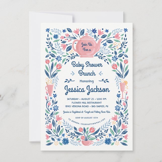 Charmant Baby Shower Brunch Inbjudan Rosa (Framsida)