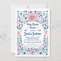 Charmant Baby Shower Brunch Inbjudan Rosa