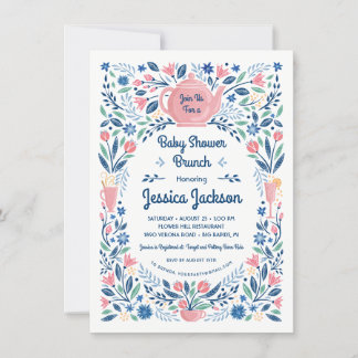 Charmant Baby Shower Brunch Inbjudan Rosa