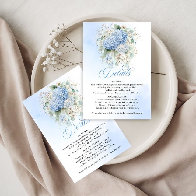 Charmant Blått Hortensia Bröllopsdetaljkort OSA Kort (Charming Blue Hydrangea Wedding details card)