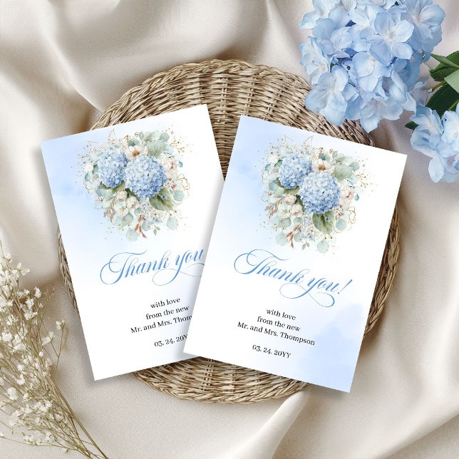 Charmant Blått Hortensia Eukalyptus tackkort Tack Kort (Charming Blue Hydrangea Eucalyptus thank you card)