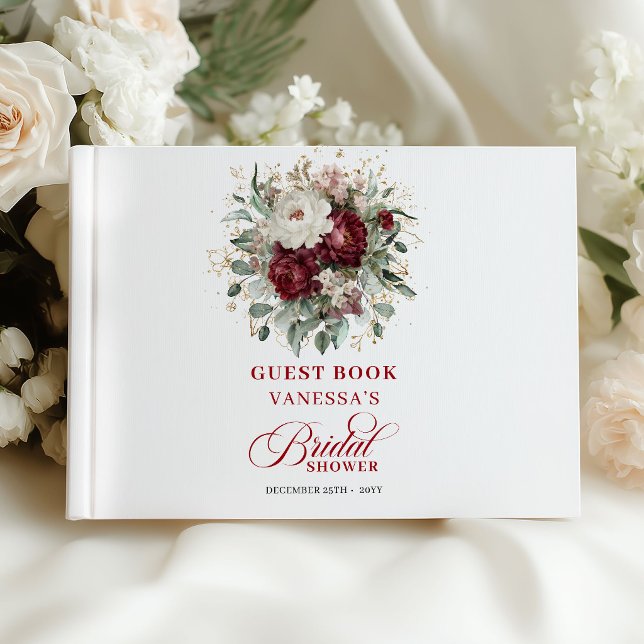 Charmant burgundisk blommig bröllopsdusch inloggni gästböcker (Charming Burgundy Floral Bridal Shower Sign In Book)