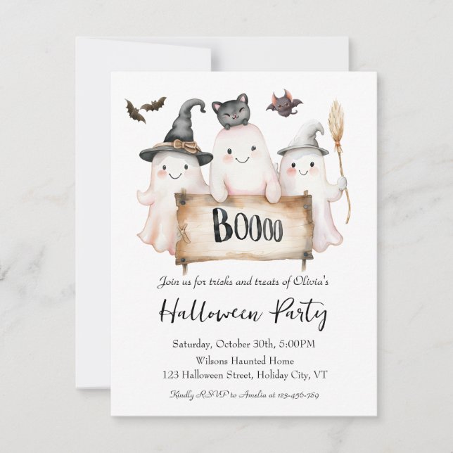 Charmant Halloween-festinkallning med häxa Inbjudningar (Framsida)