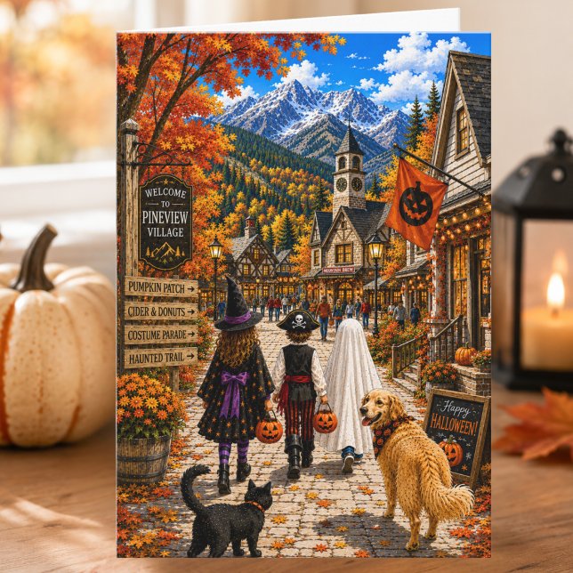 Charmant höstlandby i fjällen God Halloween Kort (Skapare uppladdad)