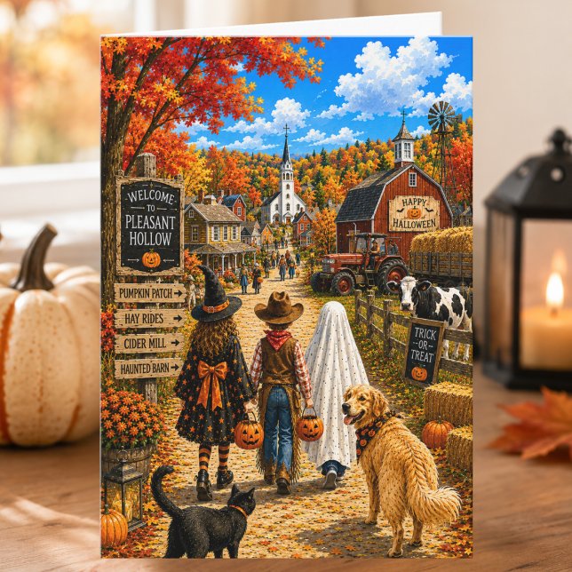 Charmant höstlandsvillafullt Halloween Kort (Skapare uppladdad)