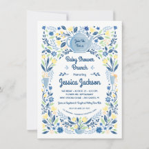 Charmant inbjudan till baby shower brunch i blått