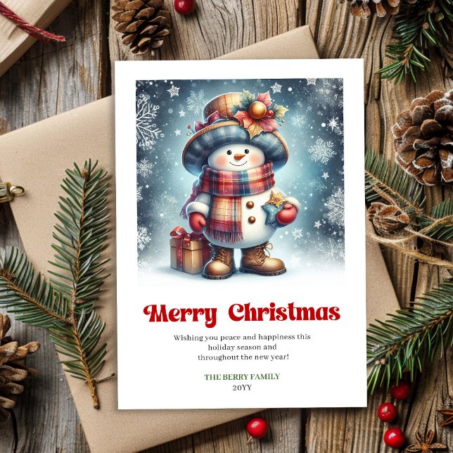 Charmant jul snöman festlig akvarell kort (Charming Christmas snowman festive watercolor greeting digital)