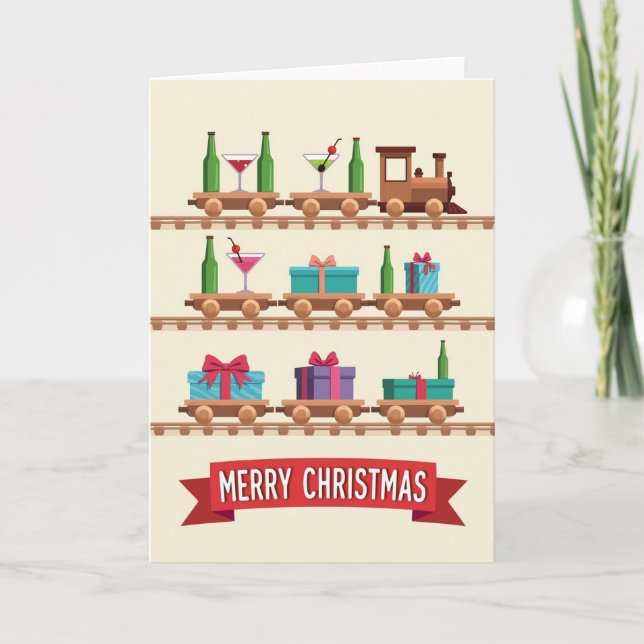 Charmant julkort med tåg kort (Framsida)