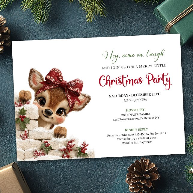 Charmant nyfiket renar kul julfest inbjudan (Charming peeking reindeer fun holiday party invitation)