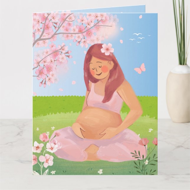 Charmant Pastell Gravid Mamma i Naturen Mamma Kort (Framsida)