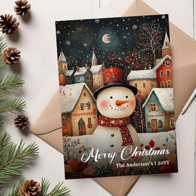 Charmant retro julscen festlig kort (Charming retro Christmas tree festive card template

)