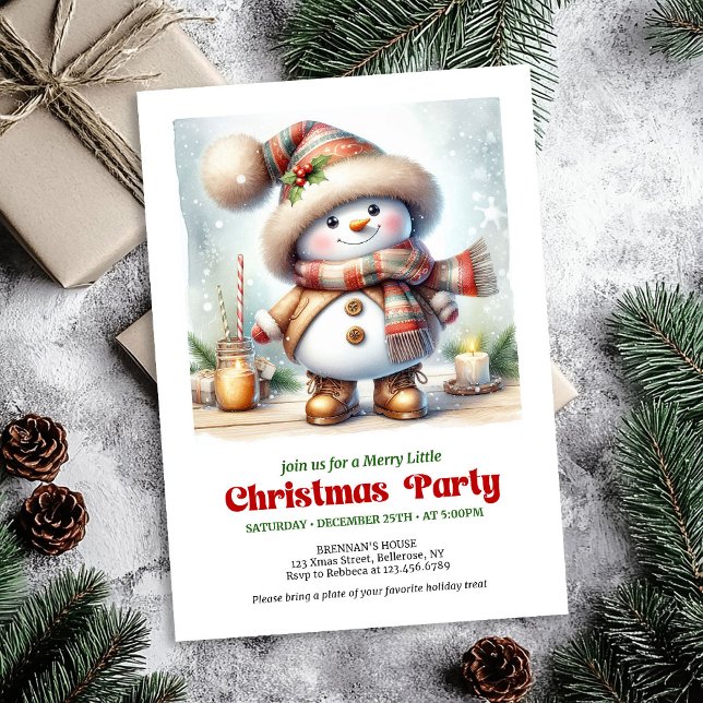 Charmant roligt snömannainbjudan utskrivbart  inbjudningar (Charming funny snowman invitation printable holiday tones

)