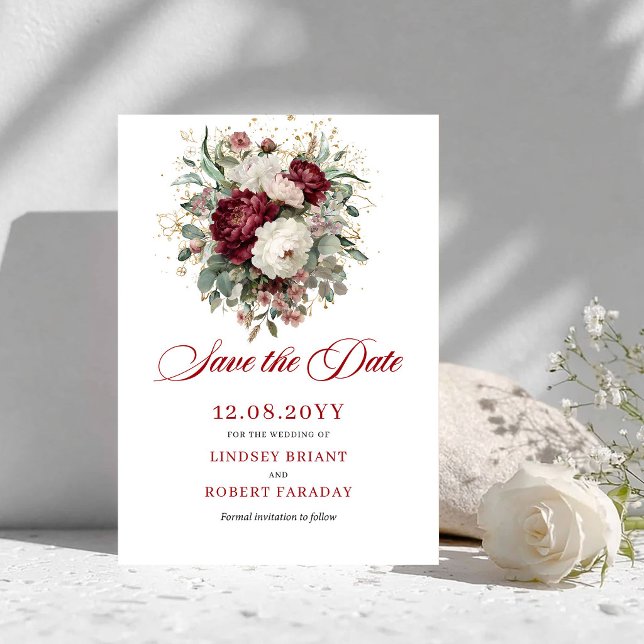 Charmant Rosa Burgunder Guld Spara Datum Datumet (Charming Blush Burgundy Gold Save The Date)