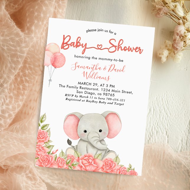 Charmant rosa elefant-babyshower-inbjudan inbjudningar (Skapare uppladdad)
