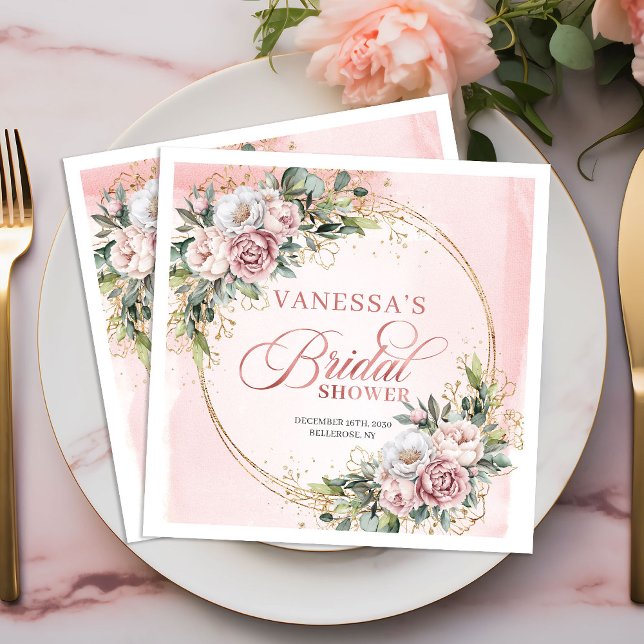Charmant rosa guld dammig rosa blommig bröllopsdus pappersservett (Charming rose gold dusty pink floral bridal shower napkins

)