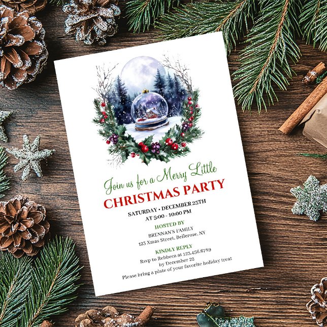 Charmant rött grönt julscen inbjudningskort (Charming Red Green Holiday Scene Invitation Card)