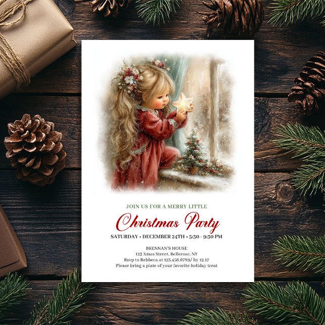 Charmant semesternscen Liten flicka jul Inbjudningar (Charming Holiday Scene Little Girl Christmas Invite

)
