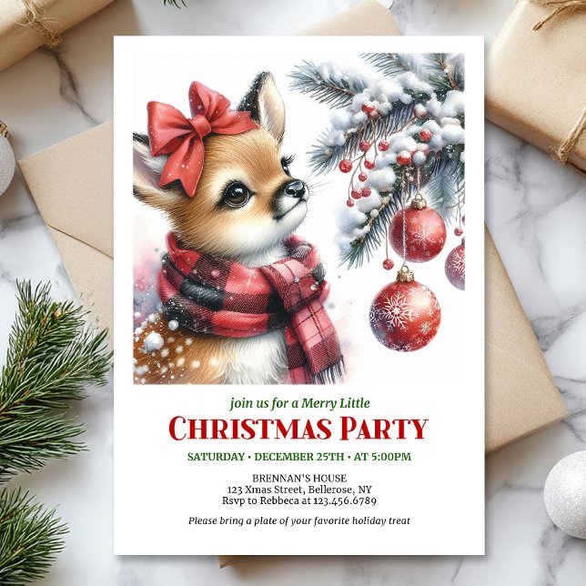 Charmant snöigt skogs barn hjort jul inbjudan  (Charming snowy forest baby deer Christmas invite digital)