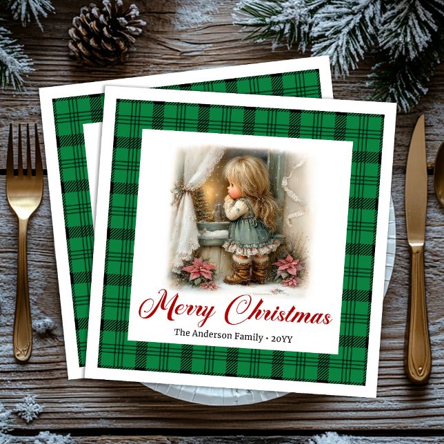 Charmant Vattenfärg Vinterscen Namntorkdukar Set Pappersservett (Charming Watercolor Winter Scene Name Napkins Set)