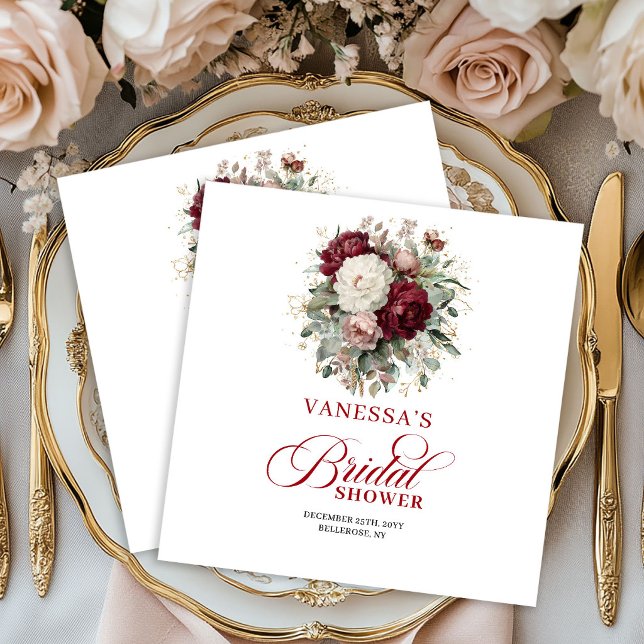 Charmanta burgunderfärgade blomsterbröllopsduschse pappersservett (Charming Burgundy Floral Bridal Shower Napkins)