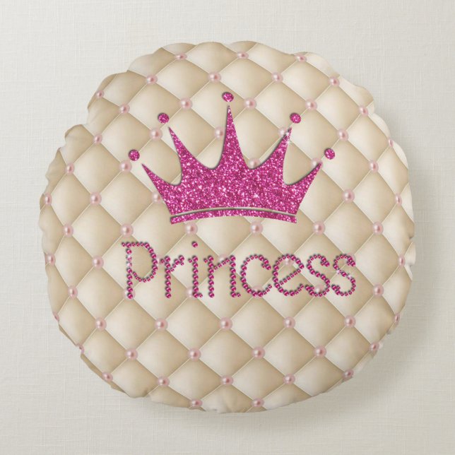 Charmanta Eleganta Pärlor, Tiara, Prinsessa, Glitt Rund Kudde (Framsidan)