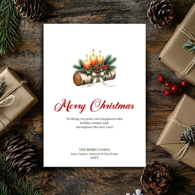 Charmanta jul ljus julrosor kort (Charming Christmas candles holly berries card)