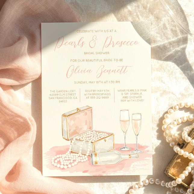 Charmanta pärlor & Prosecco Bröllopsdusch Inbjudningar (Charming Elegant Pearls & Prosecco Bridal Shower Invitation
)