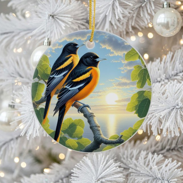 Charmerande Baltimore Oriole Fågelminne Julgransprydnad Keramik (Skapare uppladdad)