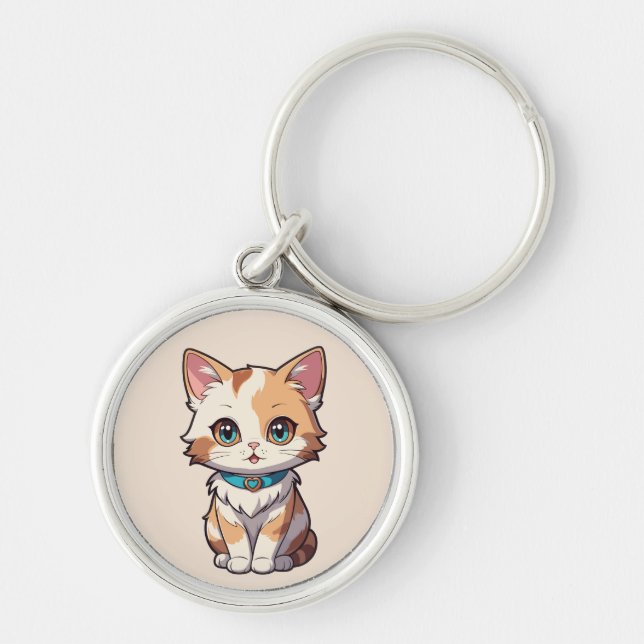 Charmerande kute-design rund silverfärgad nyckelring (Framsidan)