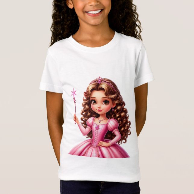 Charmerande prinsessa i rosa klänning t shirt (Framsida)