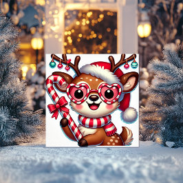 Charmerande ren med ornament och sockerdrickestick julkort