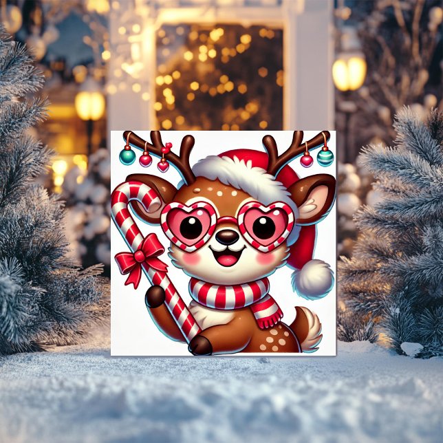 Charmerande ren med ornament och sockerdrickestick julkort (Skapare uppladdad)