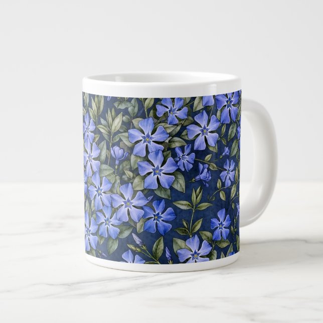 Charmerande spridda blå vinca blommor djupblå jumbo mugg (Framsida höger)
