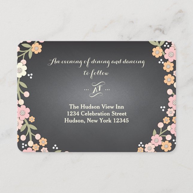 Charmerande trädgårdsblommig krans II Bröllopsfest Tilläggskort (Framsida)